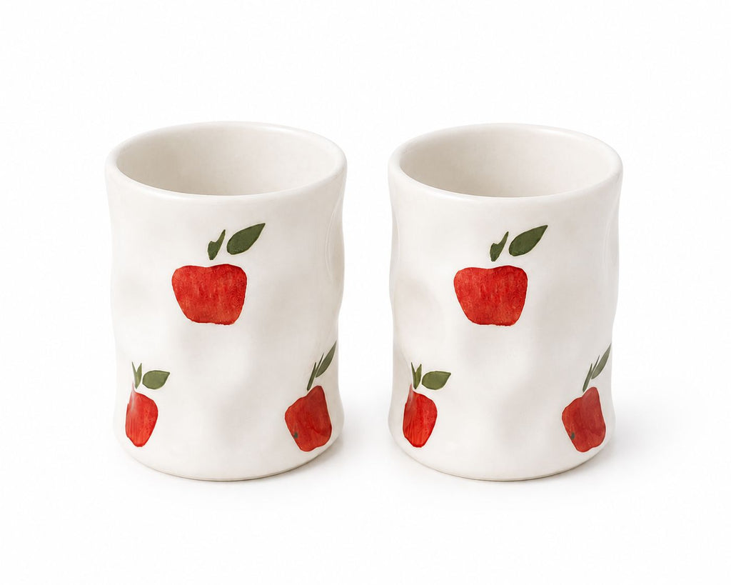 SWEET APPLE SIPS CERAMIC COFFEE GLASSES (Set of 2) | Perfect gifting option