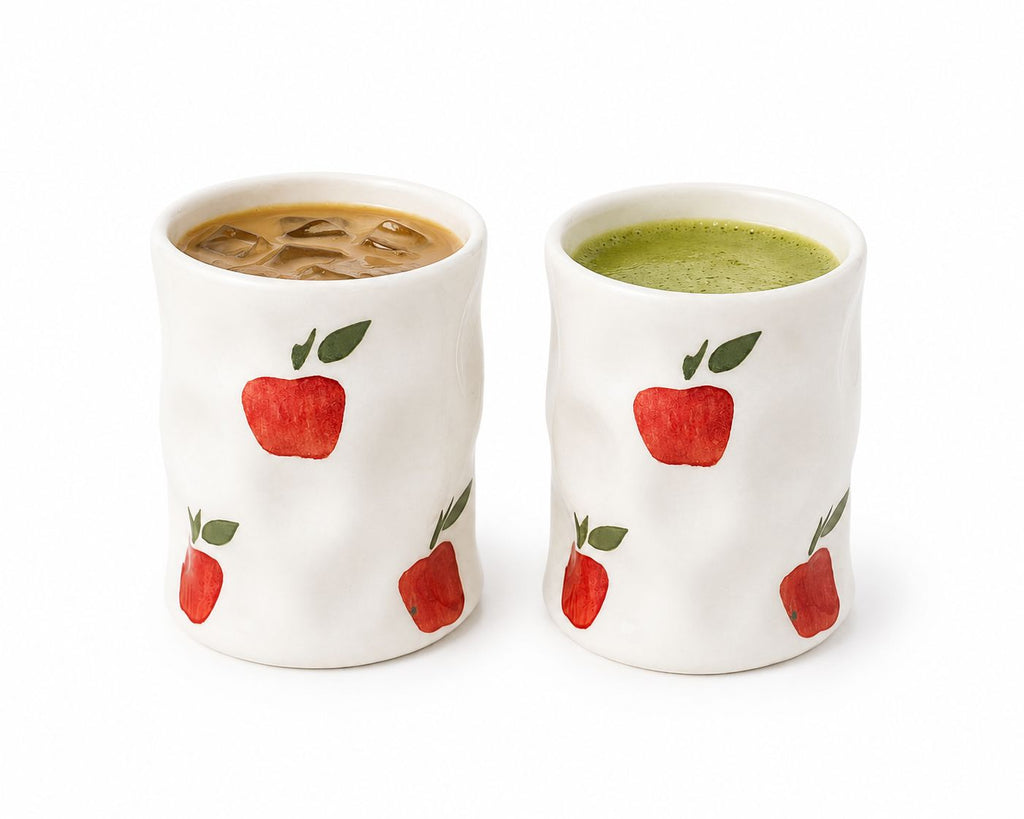 SWEET APPLE SIPS CERAMIC COFFEE GLASSES (Set of 2) | Perfect gifting option