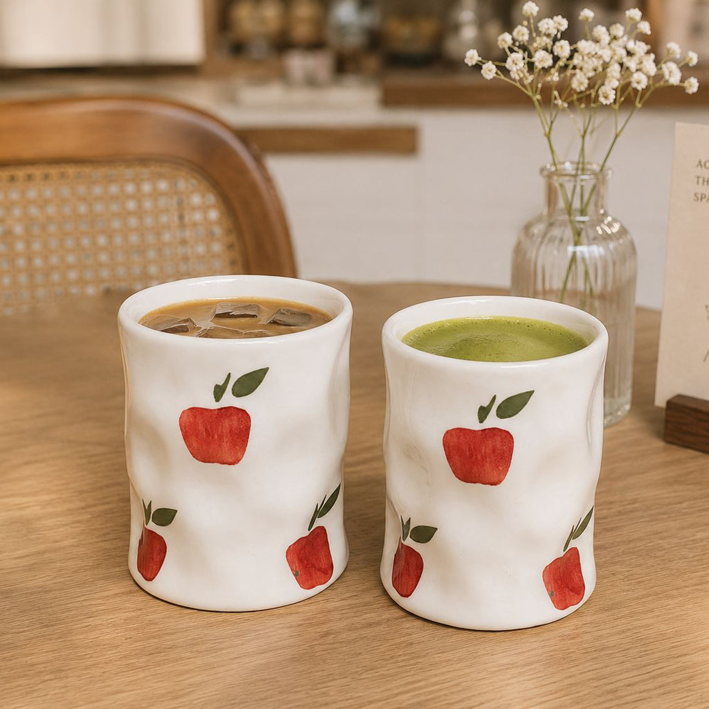 SWEET APPLE SIPS CERAMIC COFFEE GLASSES (Set of 2) | Perfect gifting option