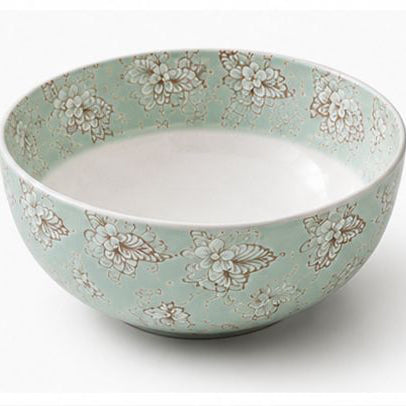 Set of ceramic dishes with floral patterns on a white background