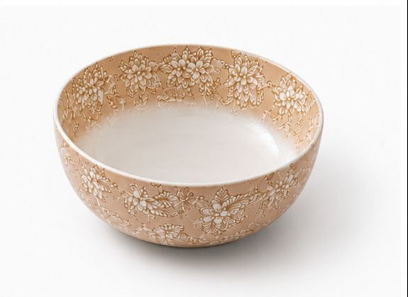Set of ceramic plates and bowls with floral patterns on a white background