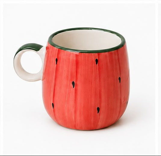 Set of six uniquely designed mugs on a white background