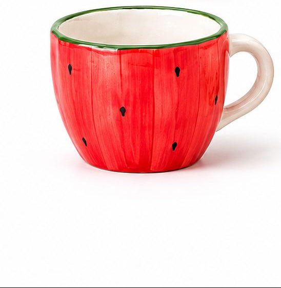 Set of six decorative mugs with various patterns on a white background