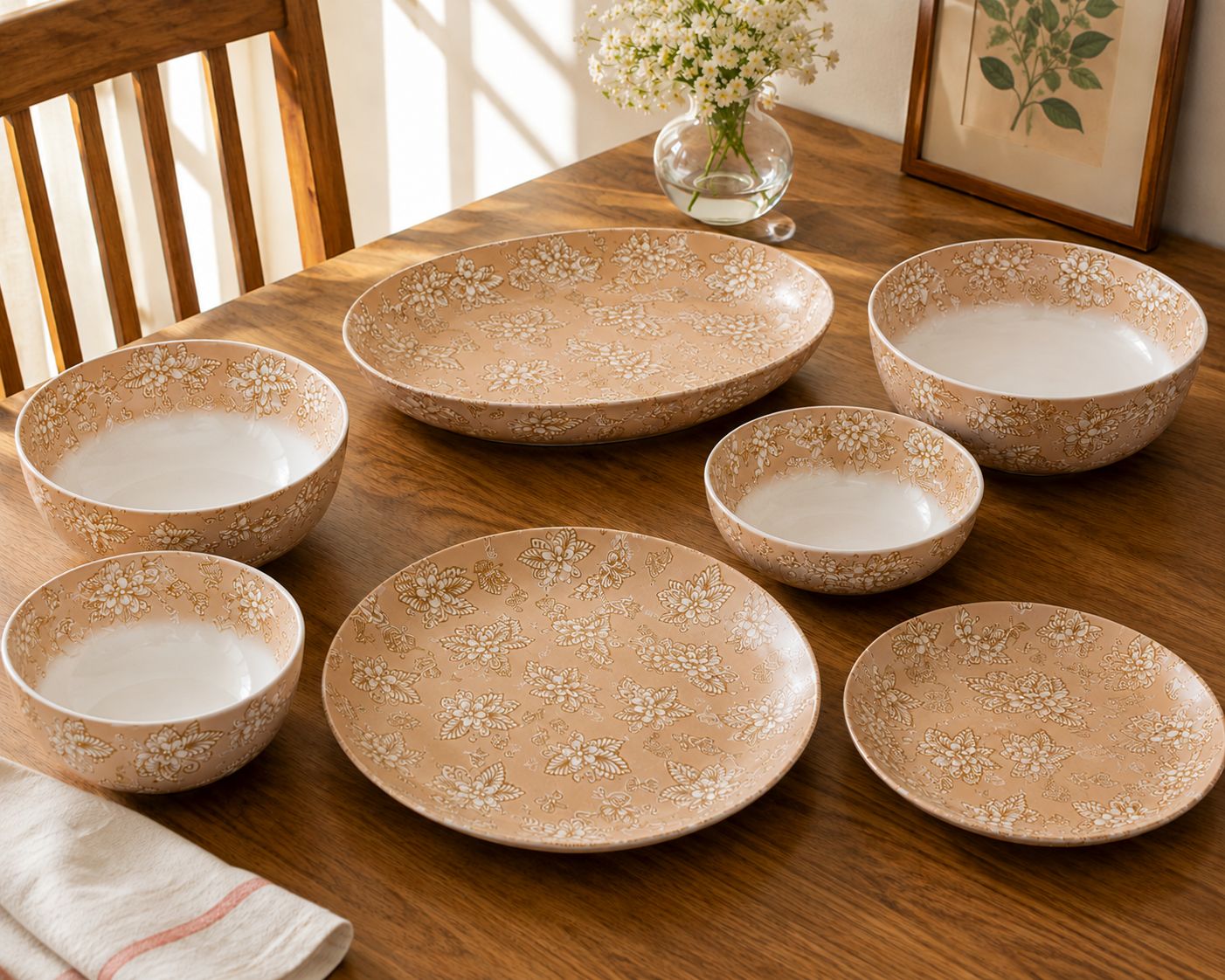 Whispering Golden Florals Dinner Set | Porcelain
