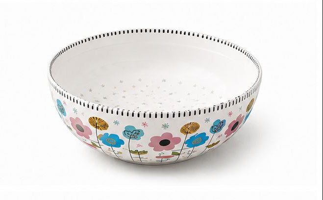 Set of six ceramic bowls with floral patterns on a white background