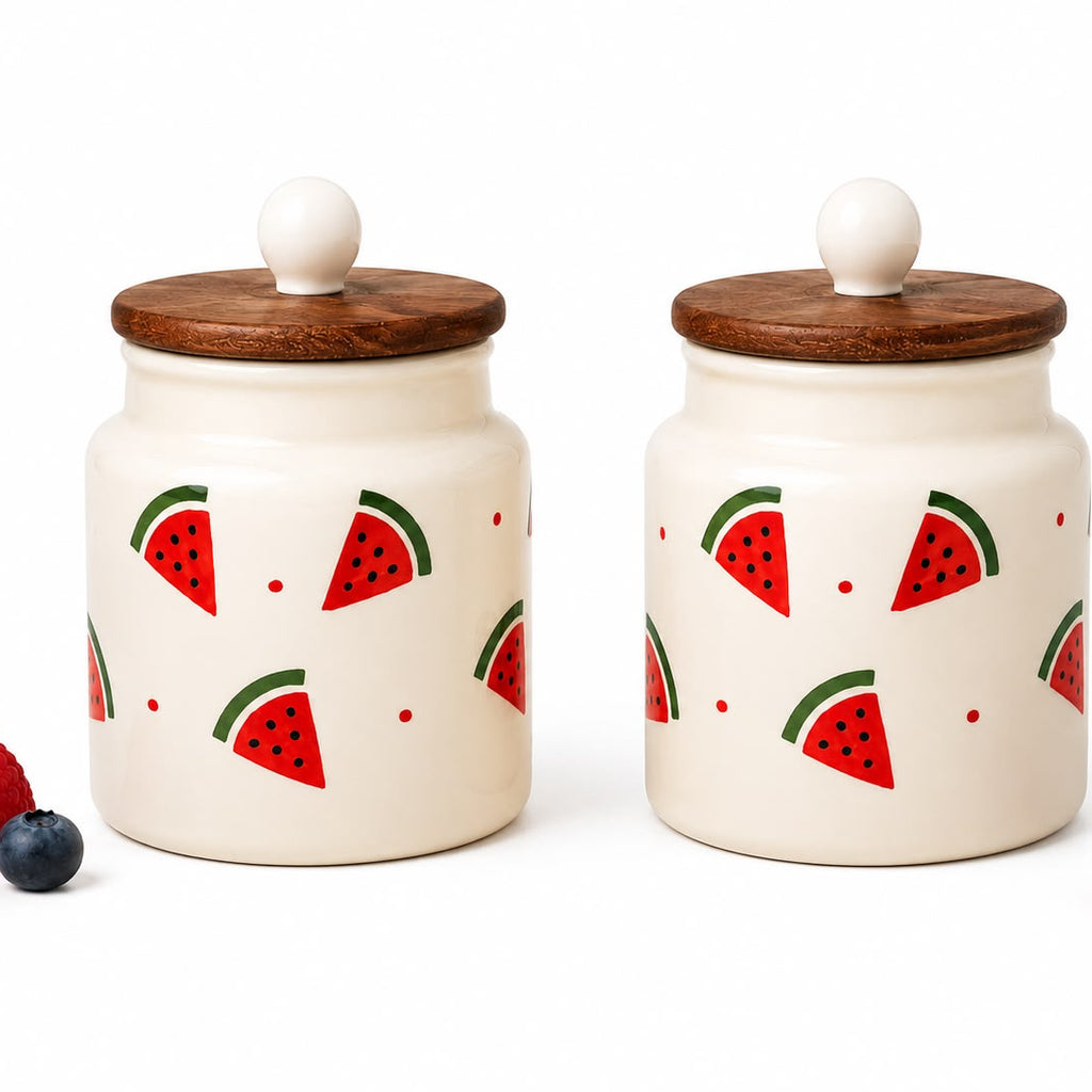 Melon Mood Ceramic Jar Set with wooden lid ( Set of 2) | Pinterest Inspired Design