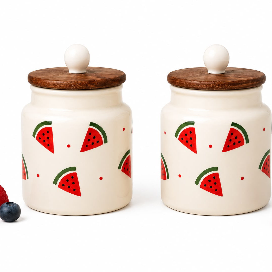 Melon Mood Ceramic Jar Set with wooden lid ( Set of 2) | Pinterest Inspired Design