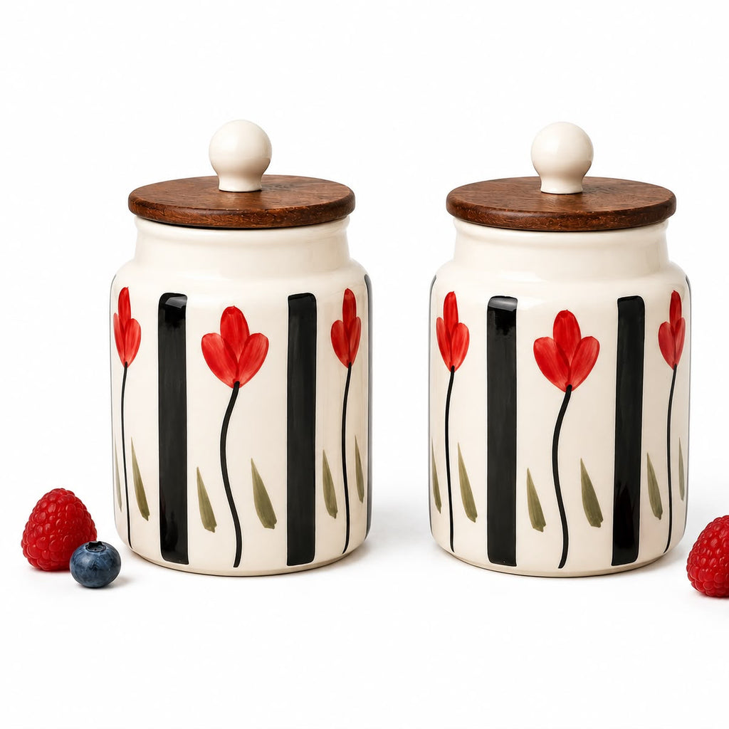 Petal Pop Ceramic Jar Set with wooden lid ( Set of 2) | Pinterest Inspired Design