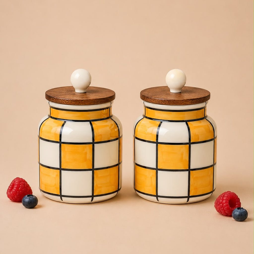 Sunshine Check Ceramic Jar Set with wooden lid ( Set of 2) | Pinterest Inspired Design