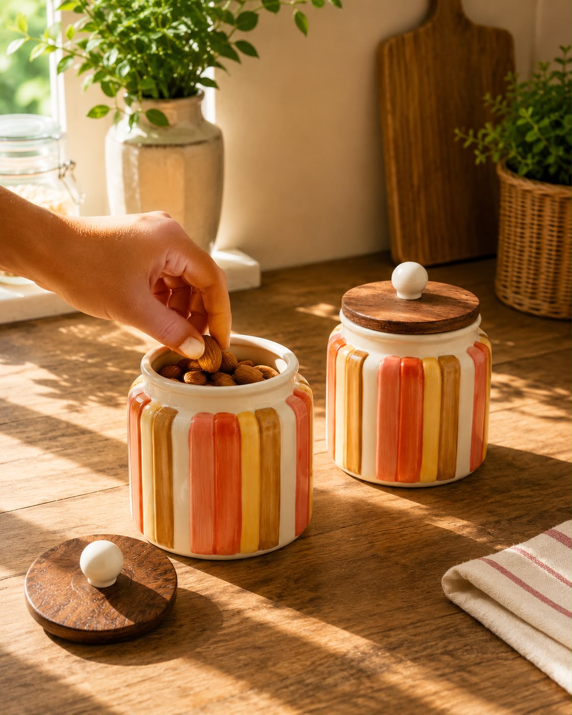 Spectrum Ceramic Jar Set with wooden lid ( Set of 2) | Pinterest Inspired Design