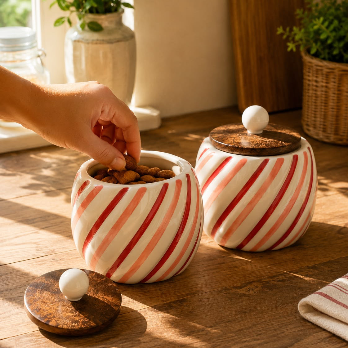 Happy Hues Ceramic Jar Set with wooden lid ( Set of 2) | Pinterest Inspired Design