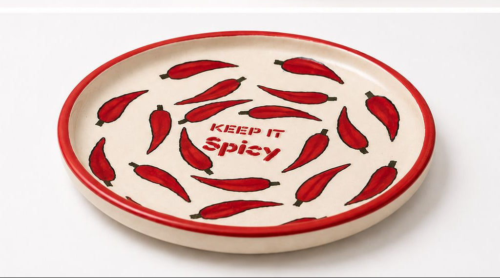 Keep It Spicy Snack Plate And Cup Set ( Set of 2) | Ceramic