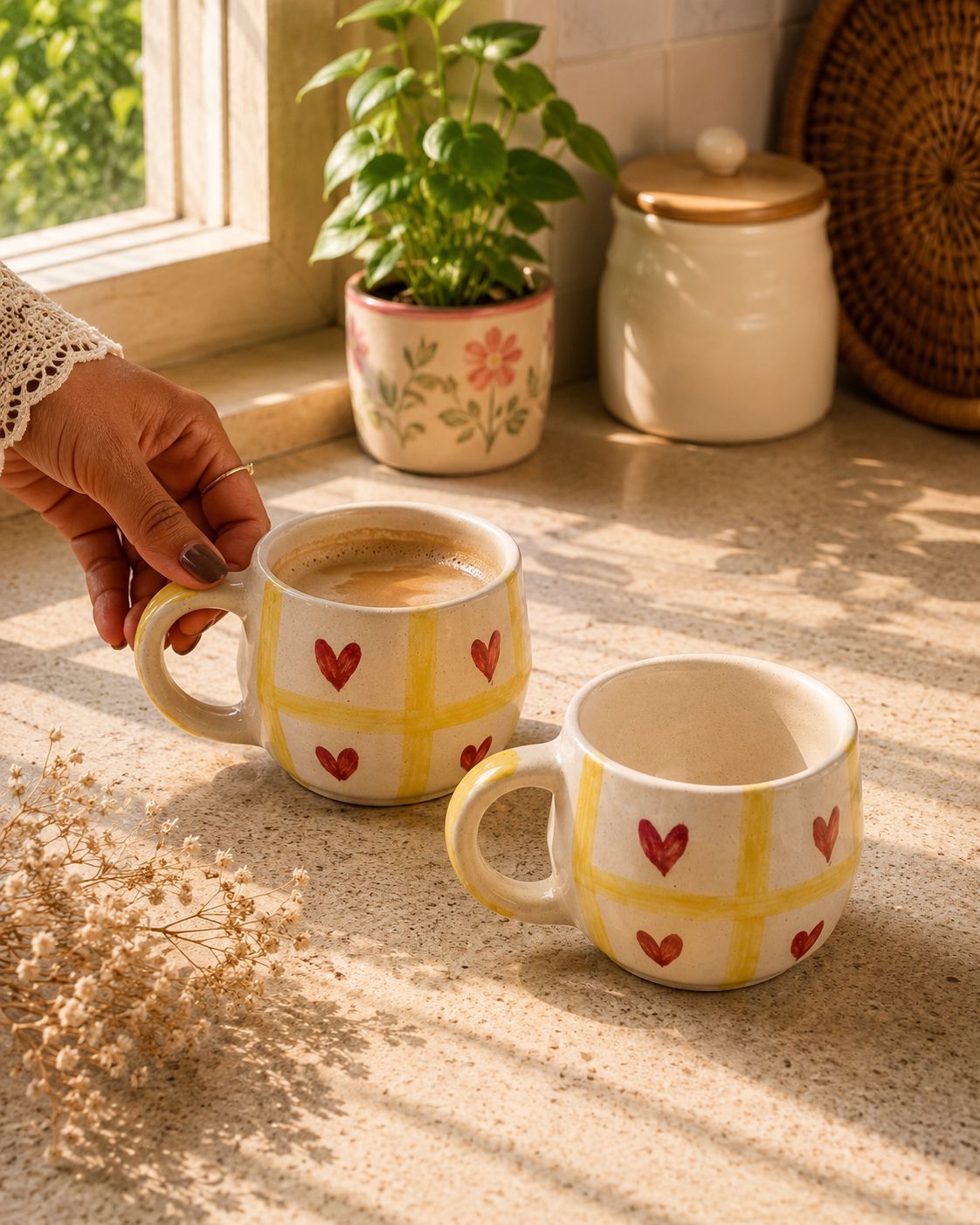 Golden Love Breakfast/Snack Bowl and Cup Set (set of 2)