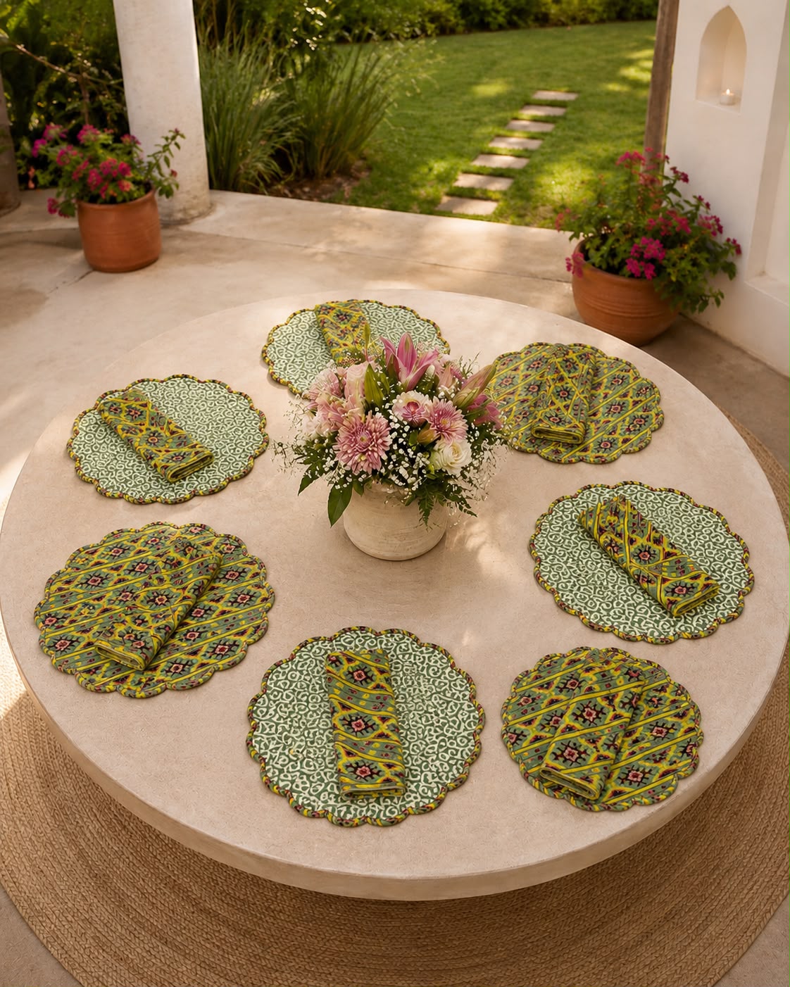 Sage Weave Artisan Placemats ( SET OF 6 MATS AND NAPKINS)