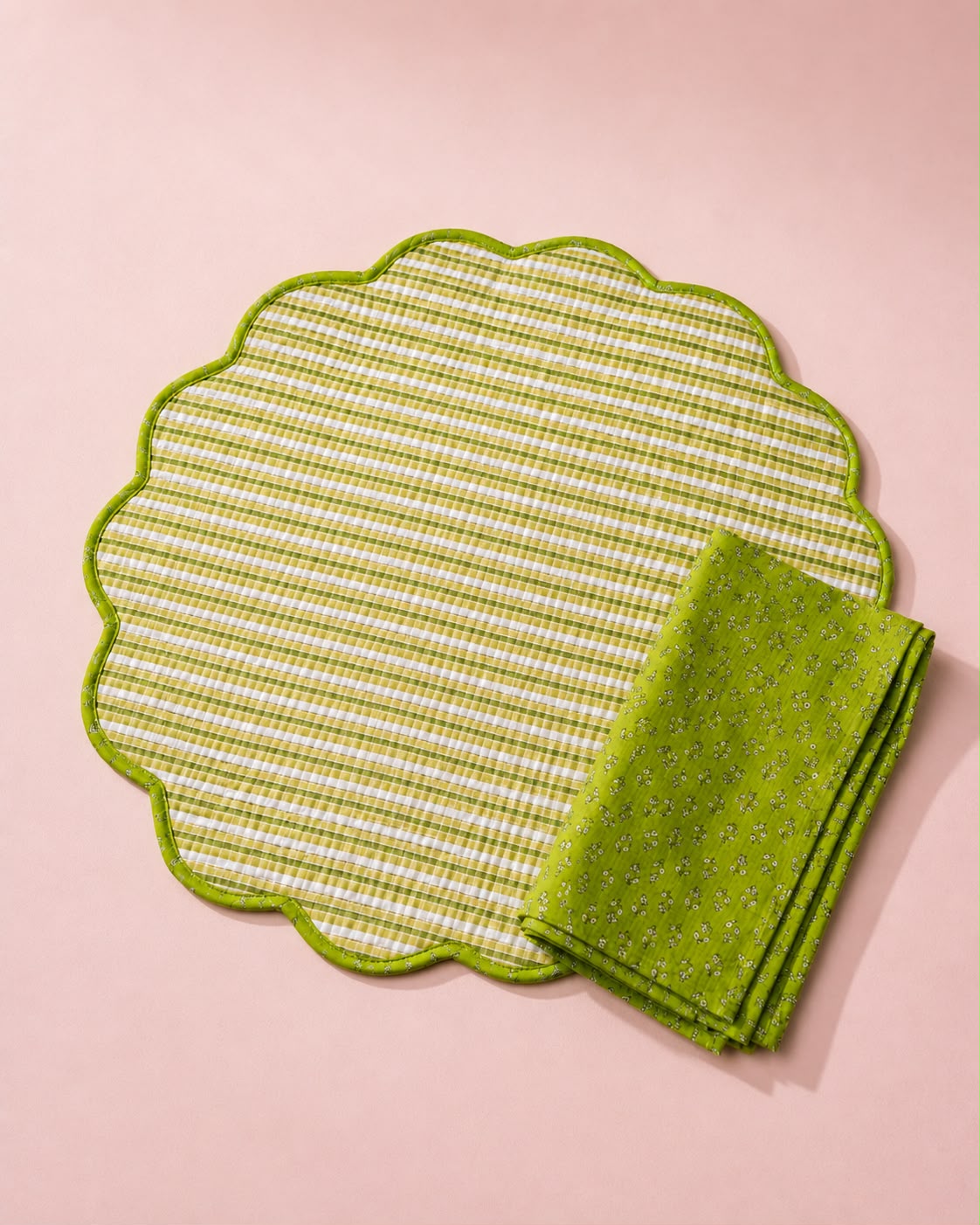 Sage Maharani Quilted Dining Set ( SET OF 6 MATS AND NAPKINS)