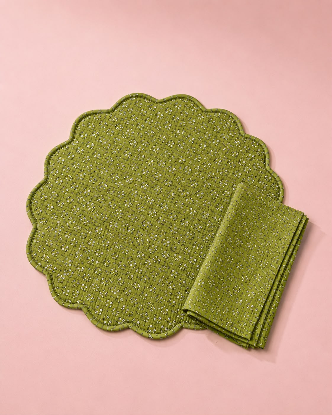 Sage Maharani Quilted Dining Set ( SET OF 6 MATS AND NAPKINS)