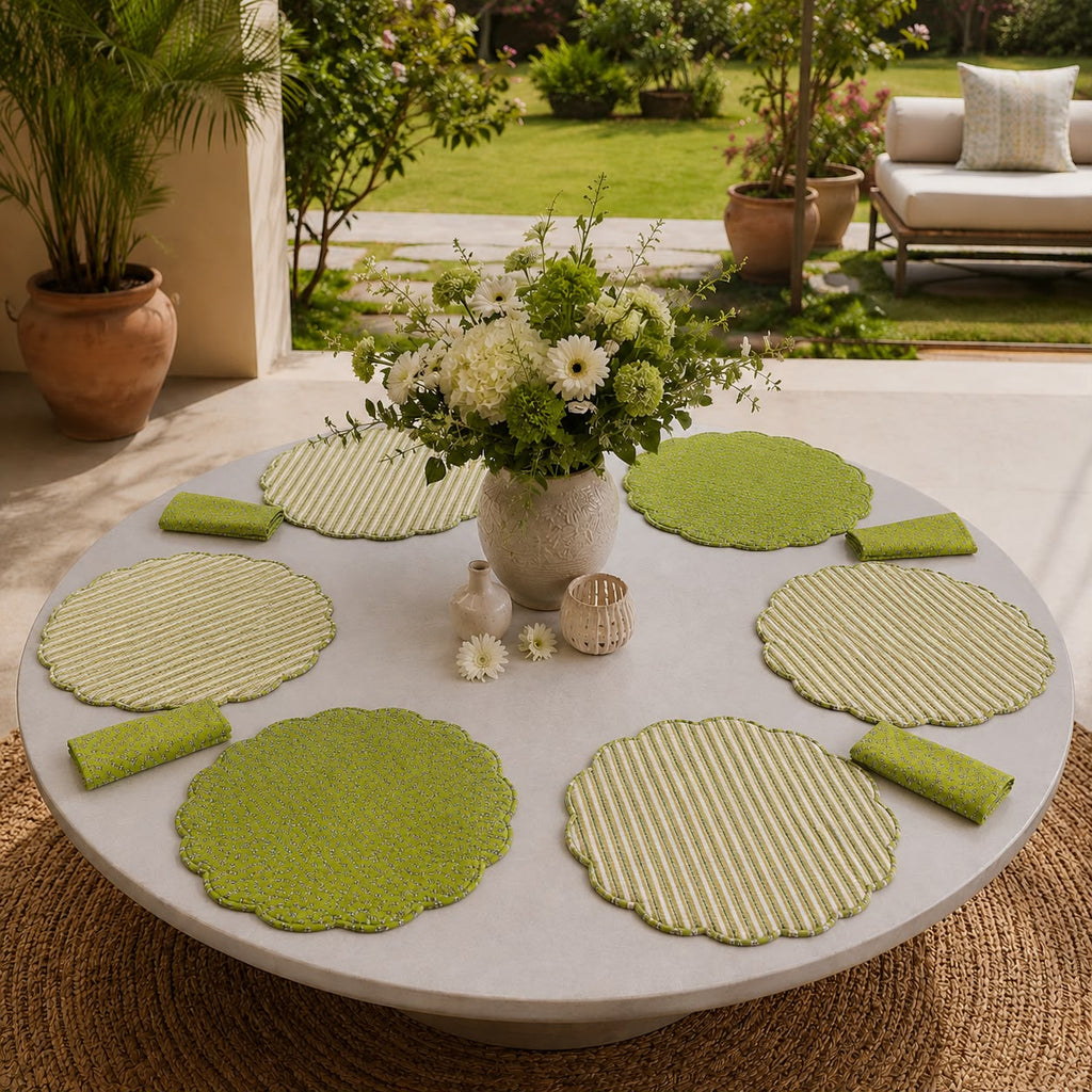 Sage Maharani Quilted Dining Set ( SET OF 6 MATS AND NAPKINS)