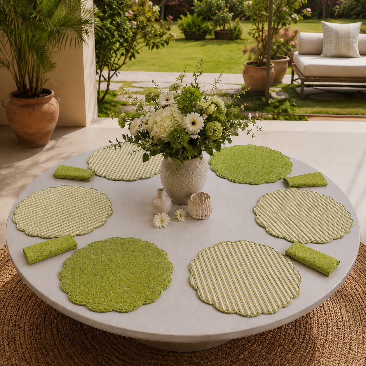 Sage Maharani Quilted Dining Set ( SET OF 6 MATS AND NAPKINS)