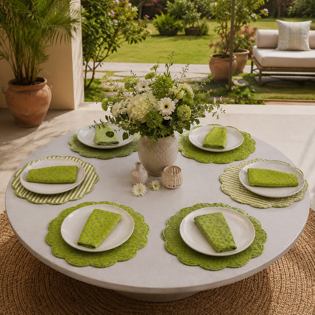 Sage Maharani Quilted Dining Set ( SET OF 6 MATS AND NAPKINS)