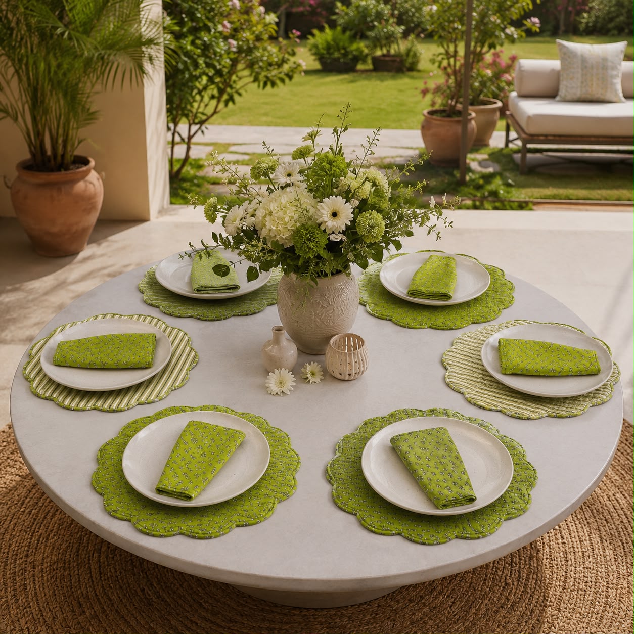 Sage Maharani Quilted Dining Set ( SET OF 6 MATS AND NAPKINS)