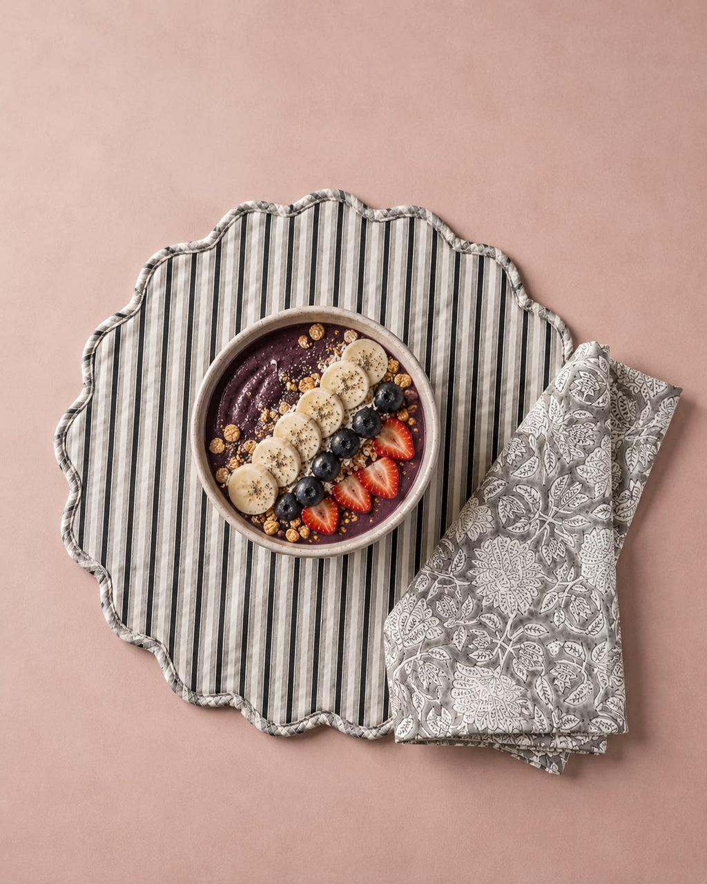 Grey Heritage Block Print Placemat Set( SET OF 6 MATS AND NAPKINS)