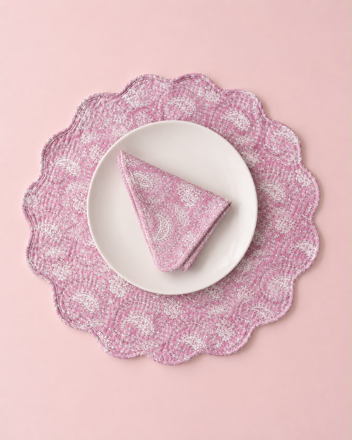 Pink Paisley Quilted Reversible Placemats with Napkins ( SET OF 6 MATS AND NAPKINS)