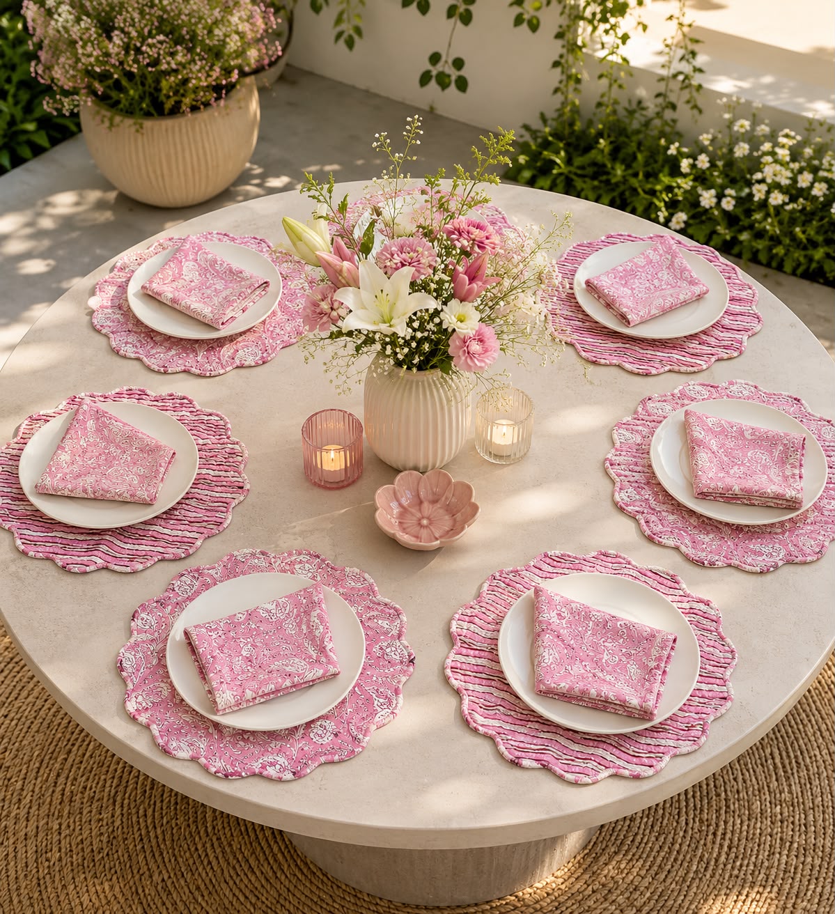 Pink Paisley Quilted Reversible Placemats with Napkins ( SET OF 6 MATS AND NAPKINS)