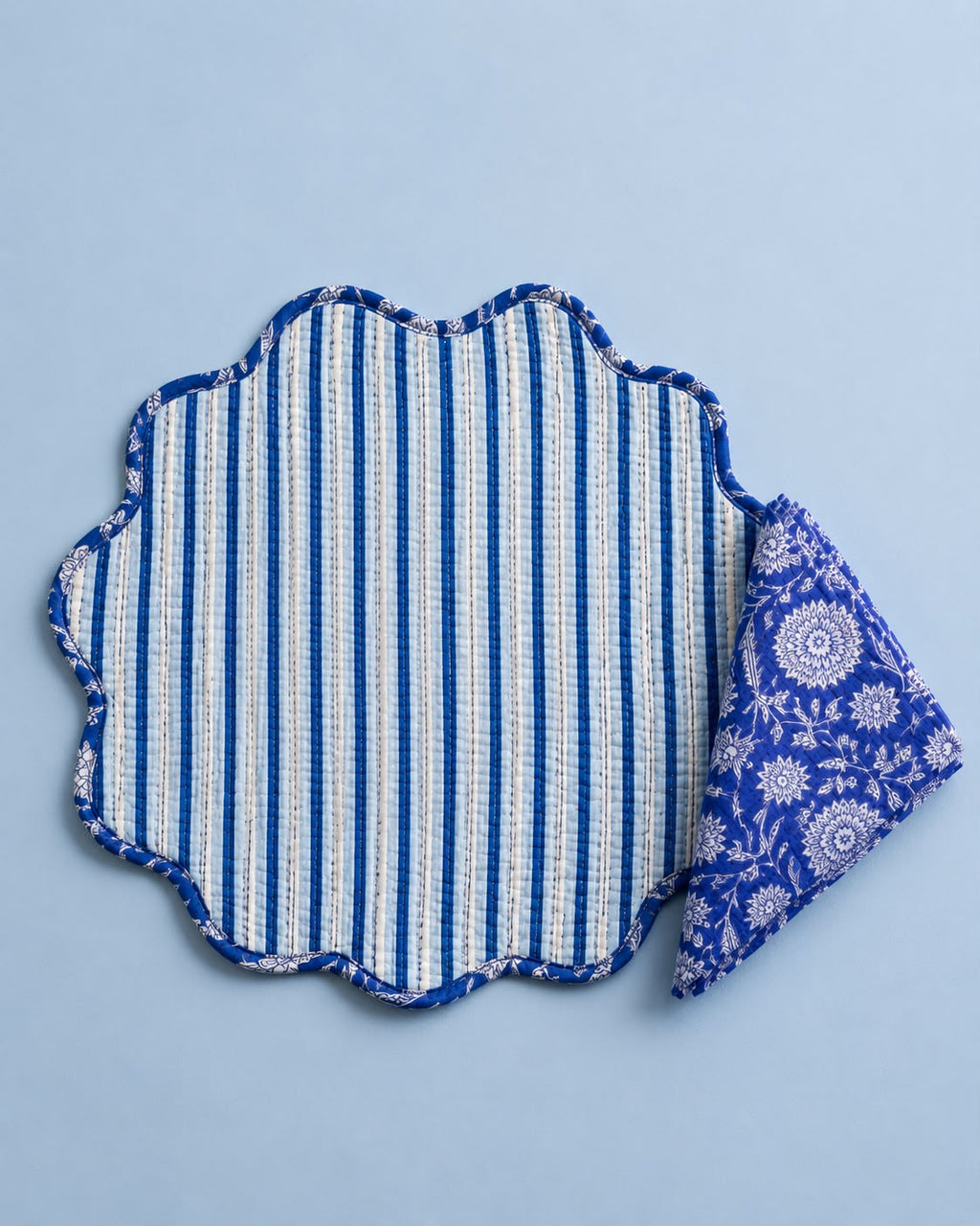 Indigo Garden Jaipuri Quilted Table Mats with Napkins ( SET OF 6 MATS AND NAPKINS)