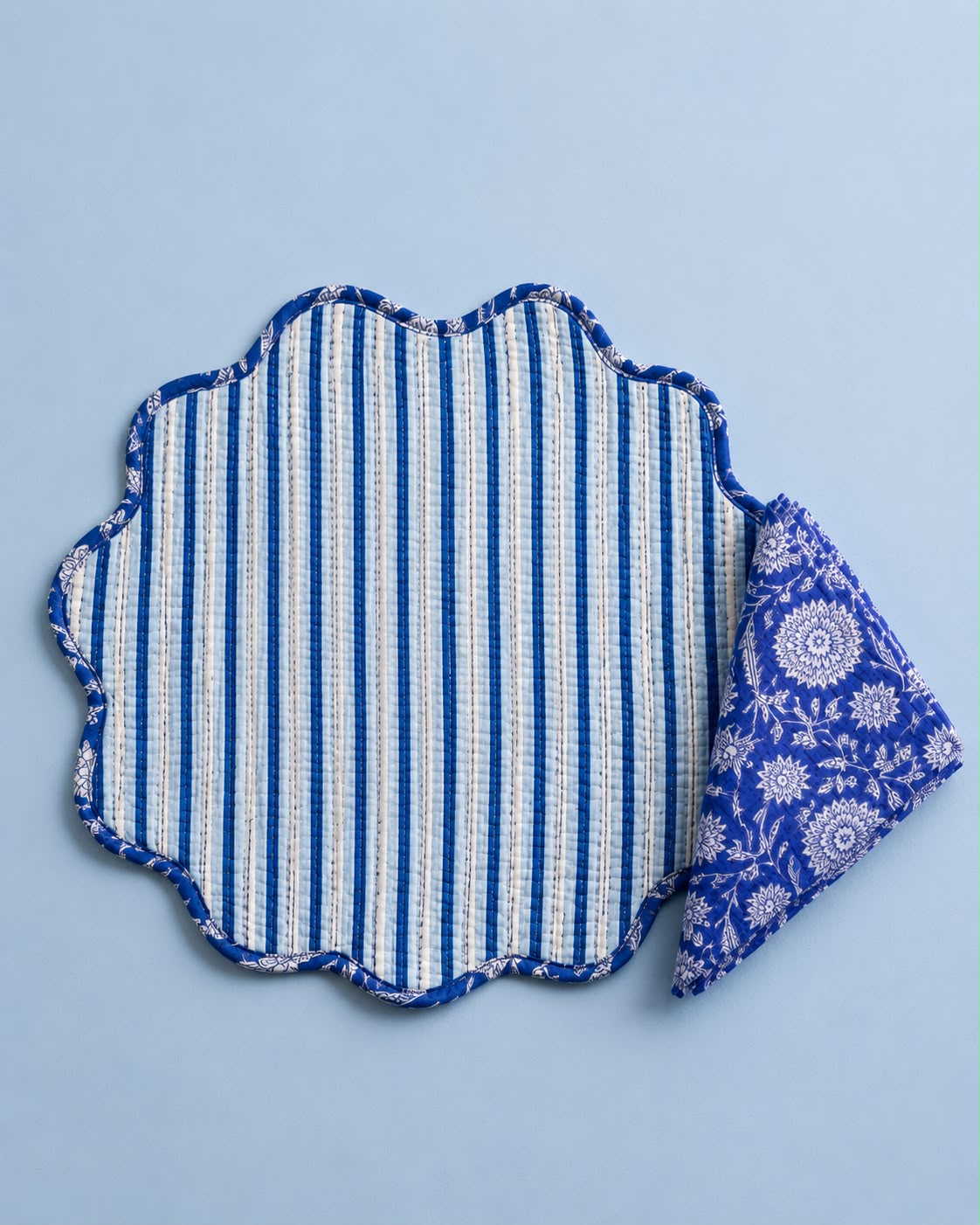 Indigo Garden Jaipuri Quilted Table Mats with Napkins ( SET OF 6 MATS AND NAPKINS)