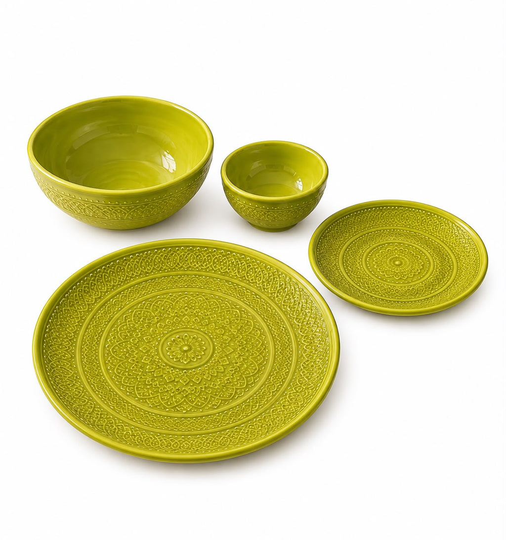 Lime Green Embossed Dinner Set | Ceramic