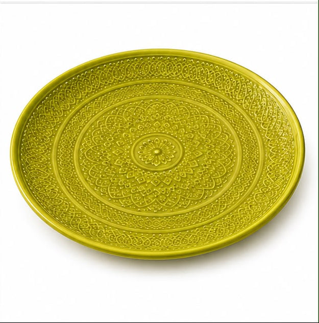 Lime Green Embossed Dinner Set | Ceramic