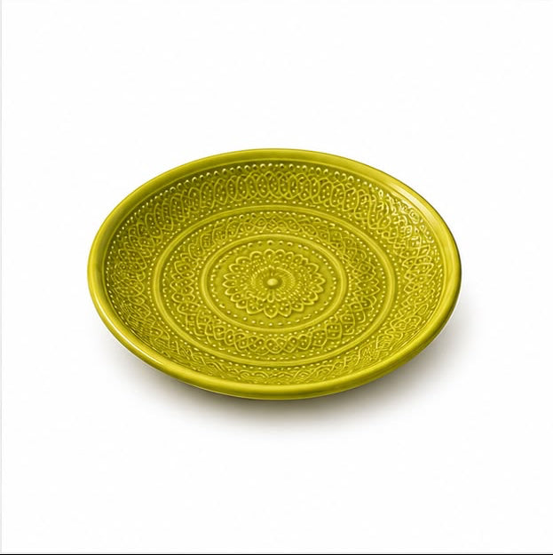 Lime Green Embossed Dinner Set | Ceramic