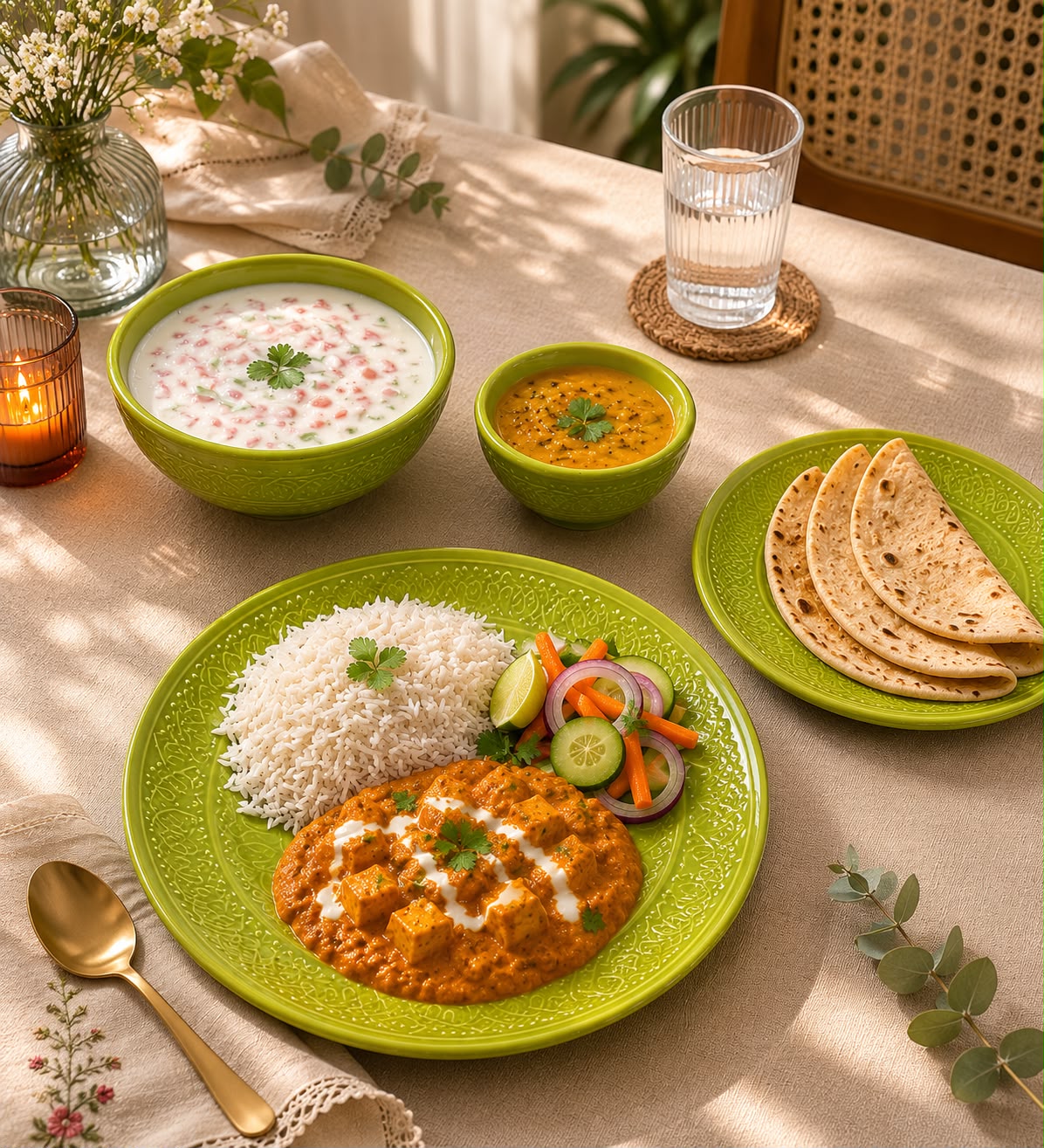 Lime Green Embossed Dinner Set | Ceramic