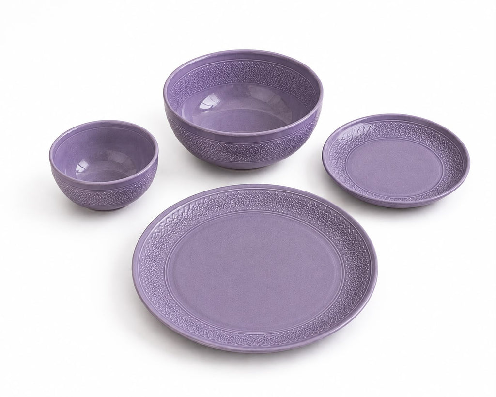 Lilac Embossed Dinner Set | Ceramic