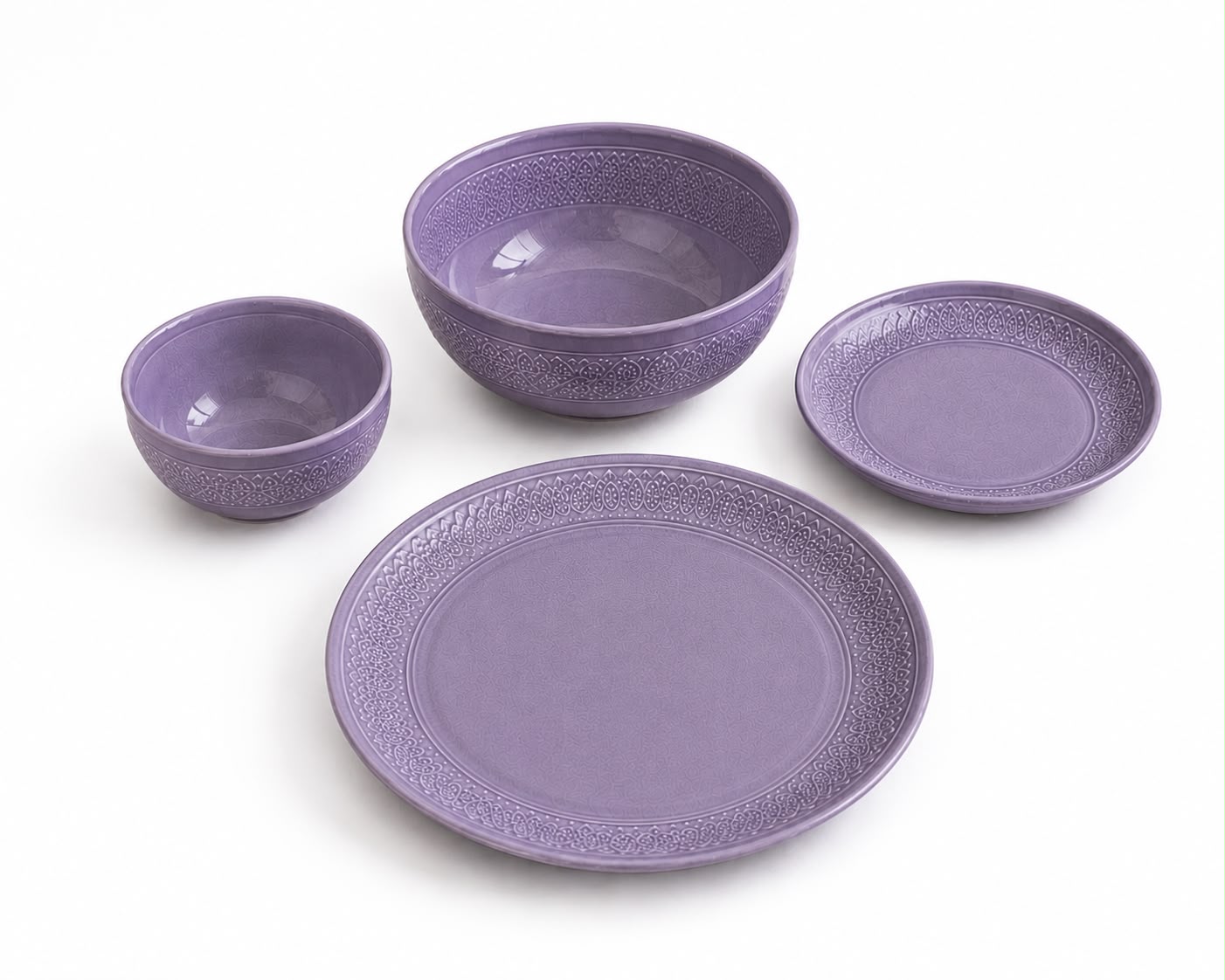 Lilac Embossed Dinner Set | Ceramic