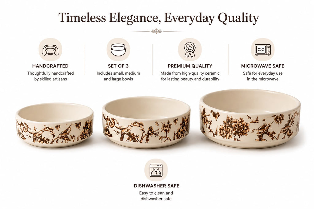 Woodland Bloom Bowl Set (Set of 3) | Ceramic