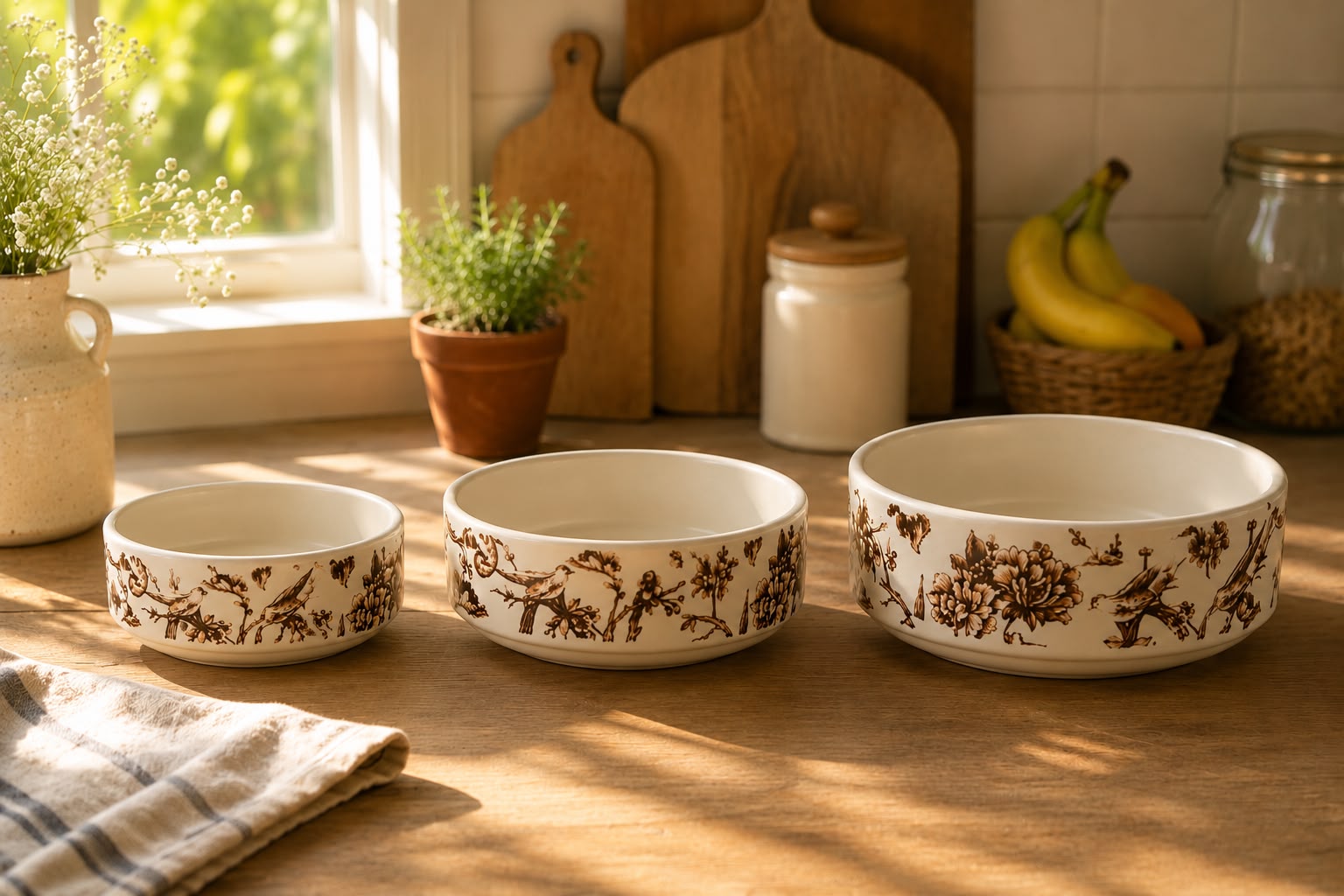 Woodland Bloom Bowl Set (Set of 3) | Ceramic