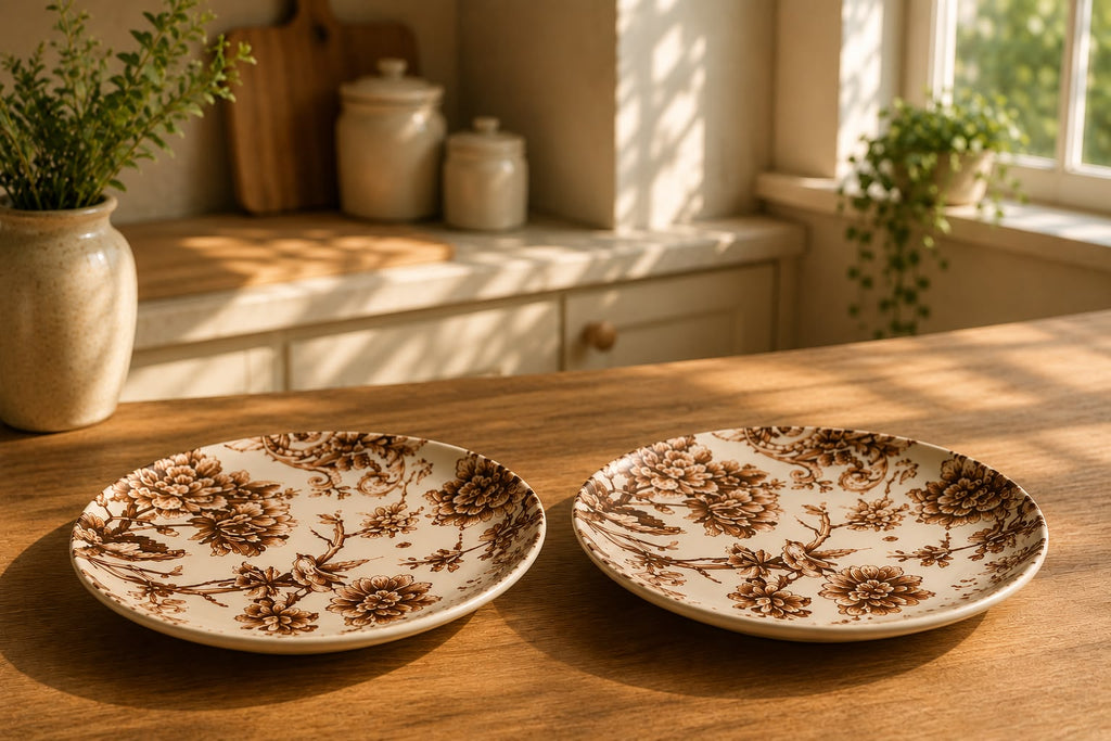 Woodland Bird Floral Snack Plates ( Set of 2) | Ceramic
