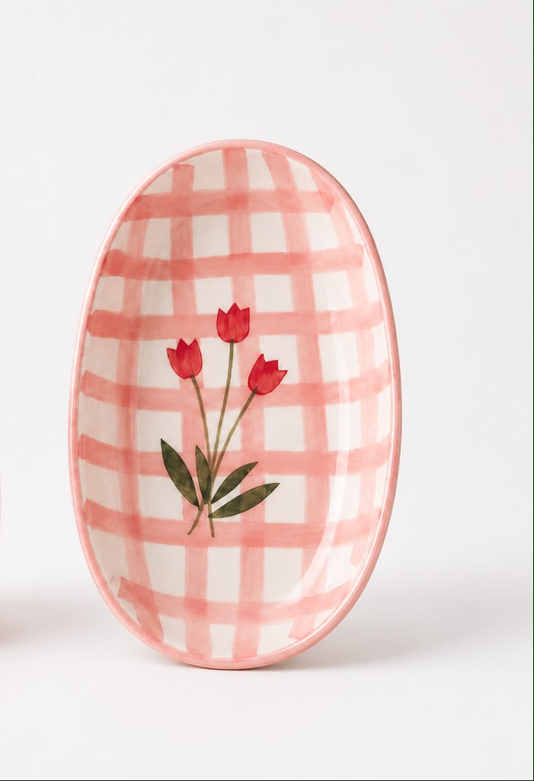 Pink Floral Check Cup & Bowl Set | Ceramic Tea Cup & Snack Bowl | Aesthetic Kitchen & Tableware(Set of 1) | Pinterest Inspired Design