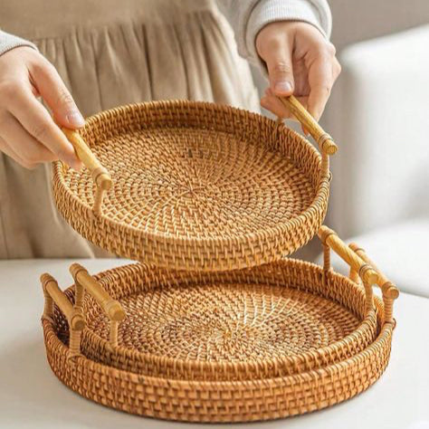 RATTAN SUN TRAY( SET OF 1)