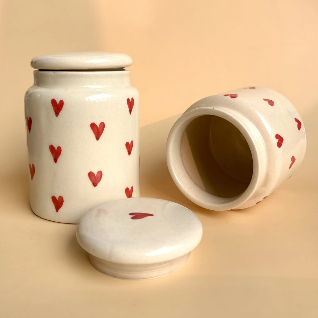 Hearty Heart Ceramic Jar Set with wooden lid ( Set of 2) | Pinterest Inspired Design