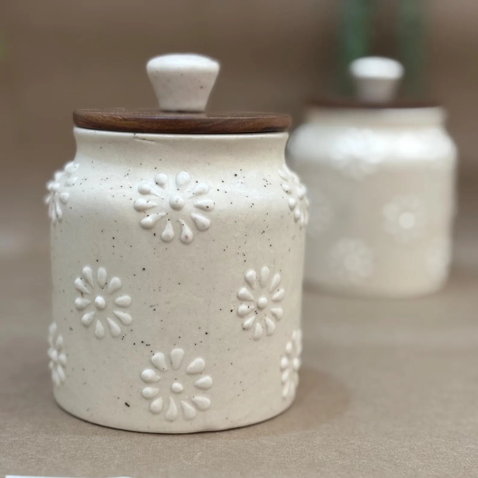 Ceramic Jar Set with wooden lid ( Set of 2) | Pinterest Inspired Design