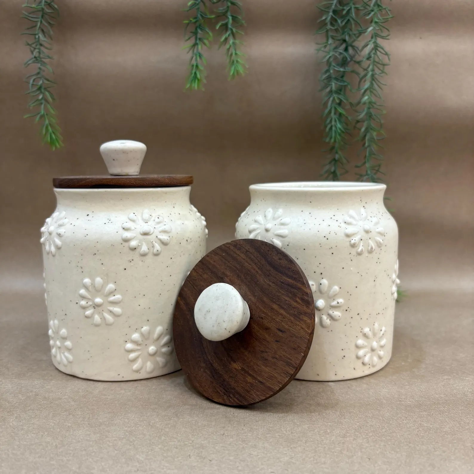 Ceramic Jar Set with wooden lid ( Set of 2) | Pinterest Inspired Design