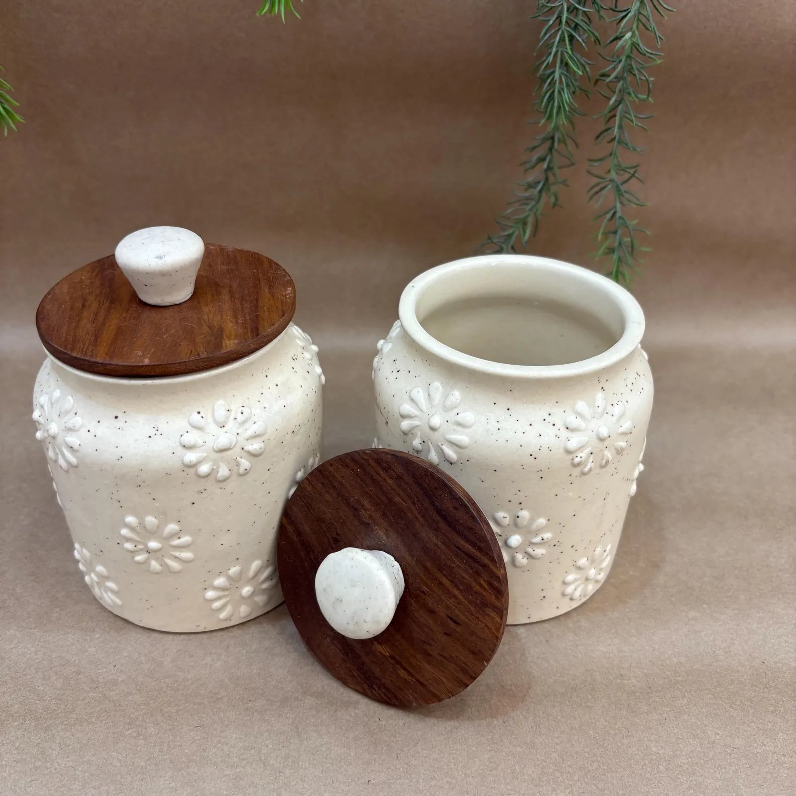 Ceramic Jar Set with wooden lid ( Set of 2) | Pinterest Inspired Design