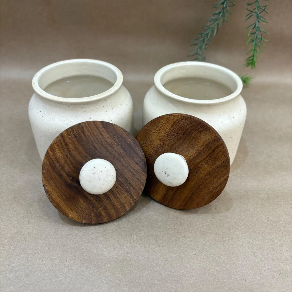 Ceramic Jar Set with wooden lid ( Set of 2) | Pinterest Inspired Design