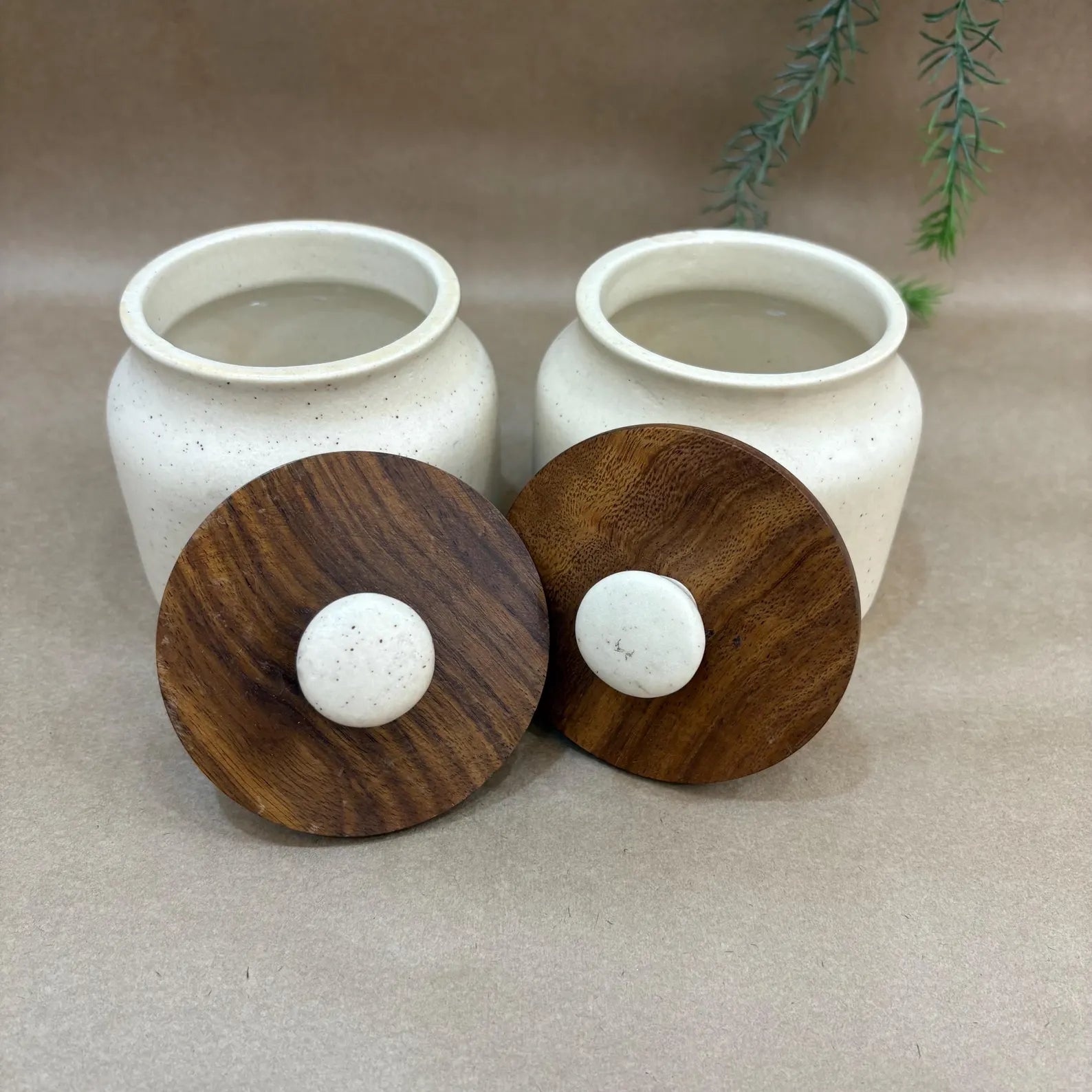 Ceramic Jar Set with wooden lid ( Set of 2) | Pinterest Inspired Design