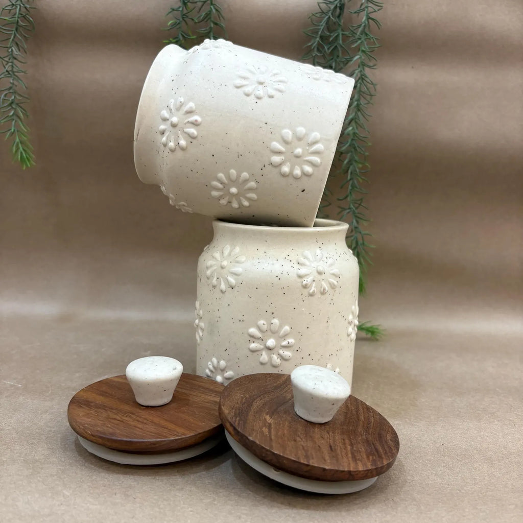 Ceramic Jar Set with wooden lid ( Set of 2) | Pinterest Inspired Design