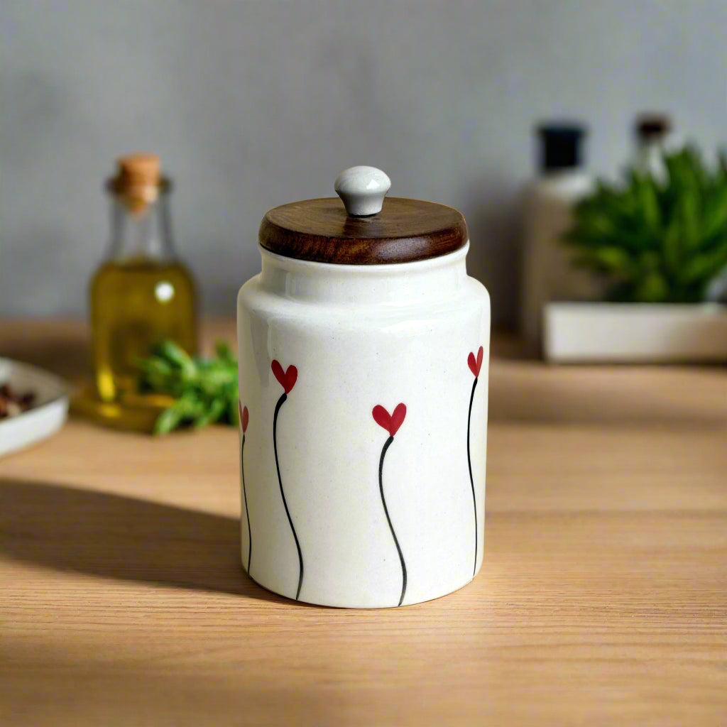 Red Heart Ceramic Jar Set with wooden lid ( Set of 1) | Pinterest Inspired Design