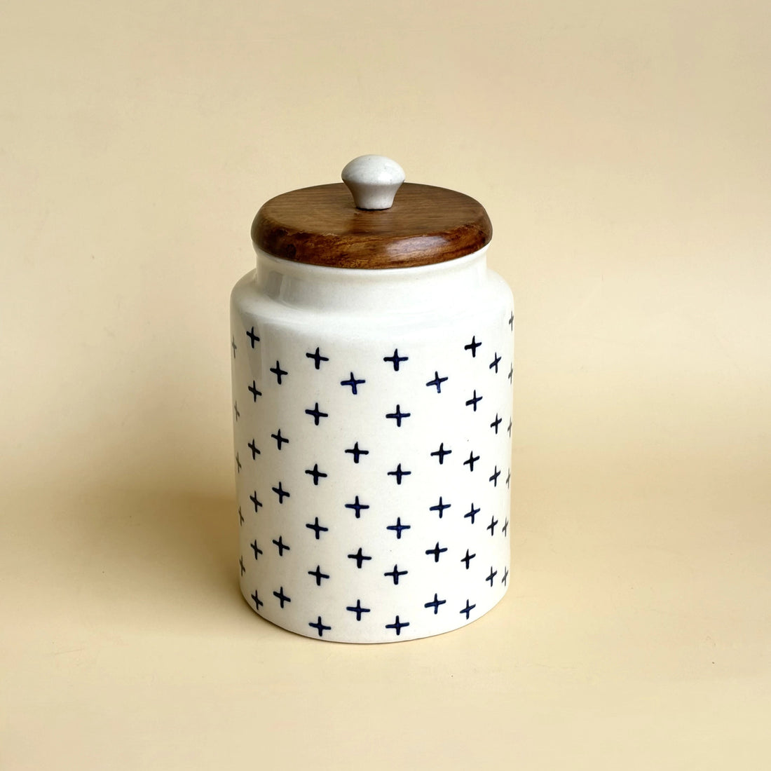 Blue Cross Ceramic Jar Set with wooden lid ( Set of 1) | Pinterest Inspired Design