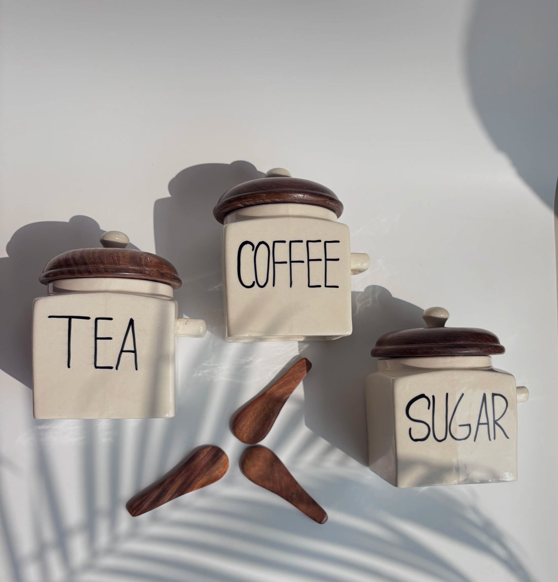 Tea, Coffee and Sugar Ceramic Jar Set with wooden lid ( Set of 3) | Pinterest Inspired Design